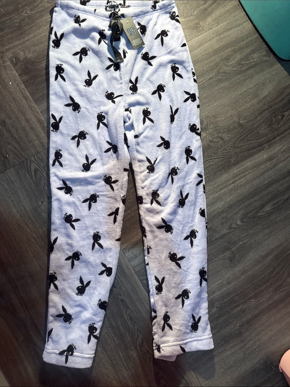 PLAYBOY White Sweatpants with Black Bunny Print